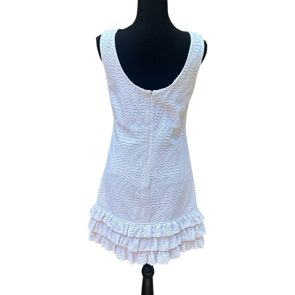Lilly Pulitzer Rosemary Dress White Eyelet Sleeveless Ruffle Hem Summer Size 4 - Picture 3 of 10